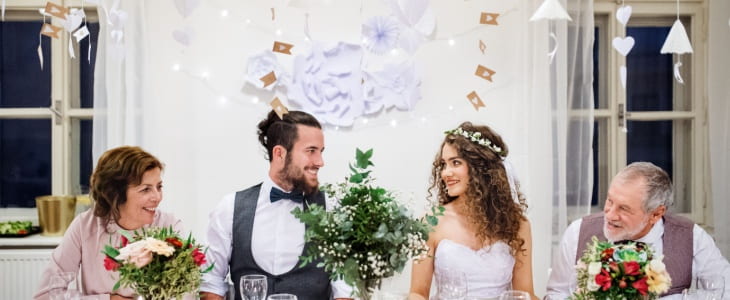 Four people at a wedding reception